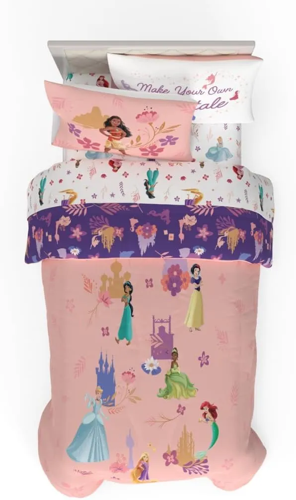 Franco Collectibles Disney Princess Recycled Bedding 4 Piece Super Soft Reversible Comforter and Sheet Set, Twin, (100% Official Licensed Product)