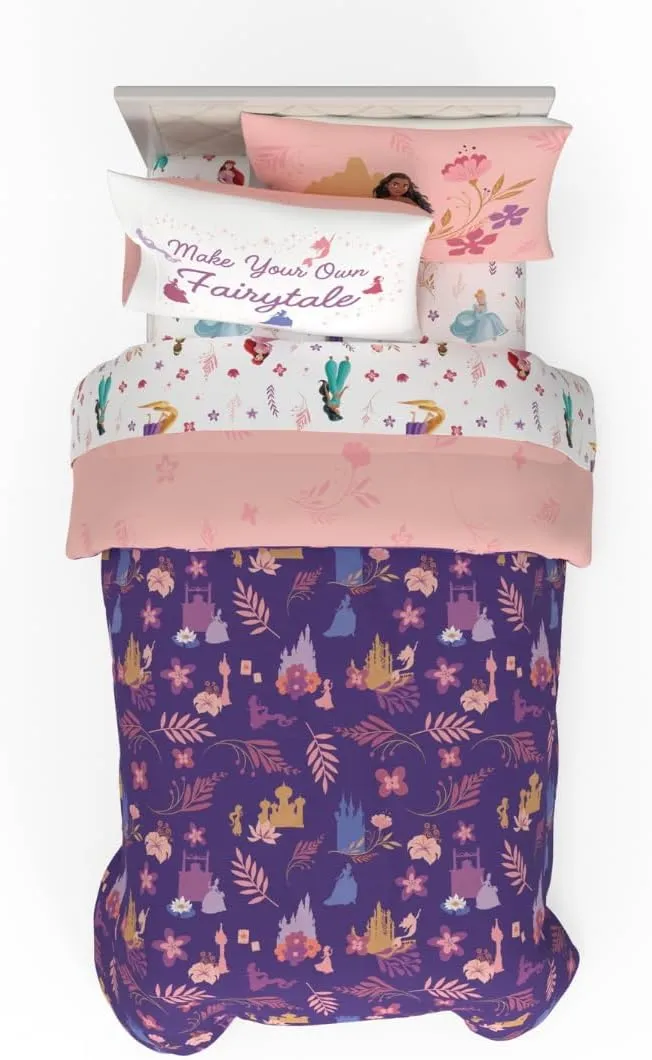 Franco Collectibles Disney Princess Recycled Bedding 4 Piece Super Soft Reversible Comforter and Sheet Set, Twin, (100% Official Licensed Product)