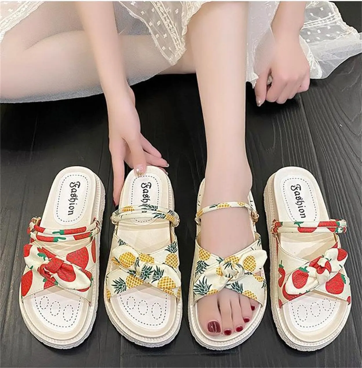 Fruit Walking Sandals Women Water Sandals Non Slip Outdoor Indoor Footwear For Beach Travel Shower Flip Flops Women