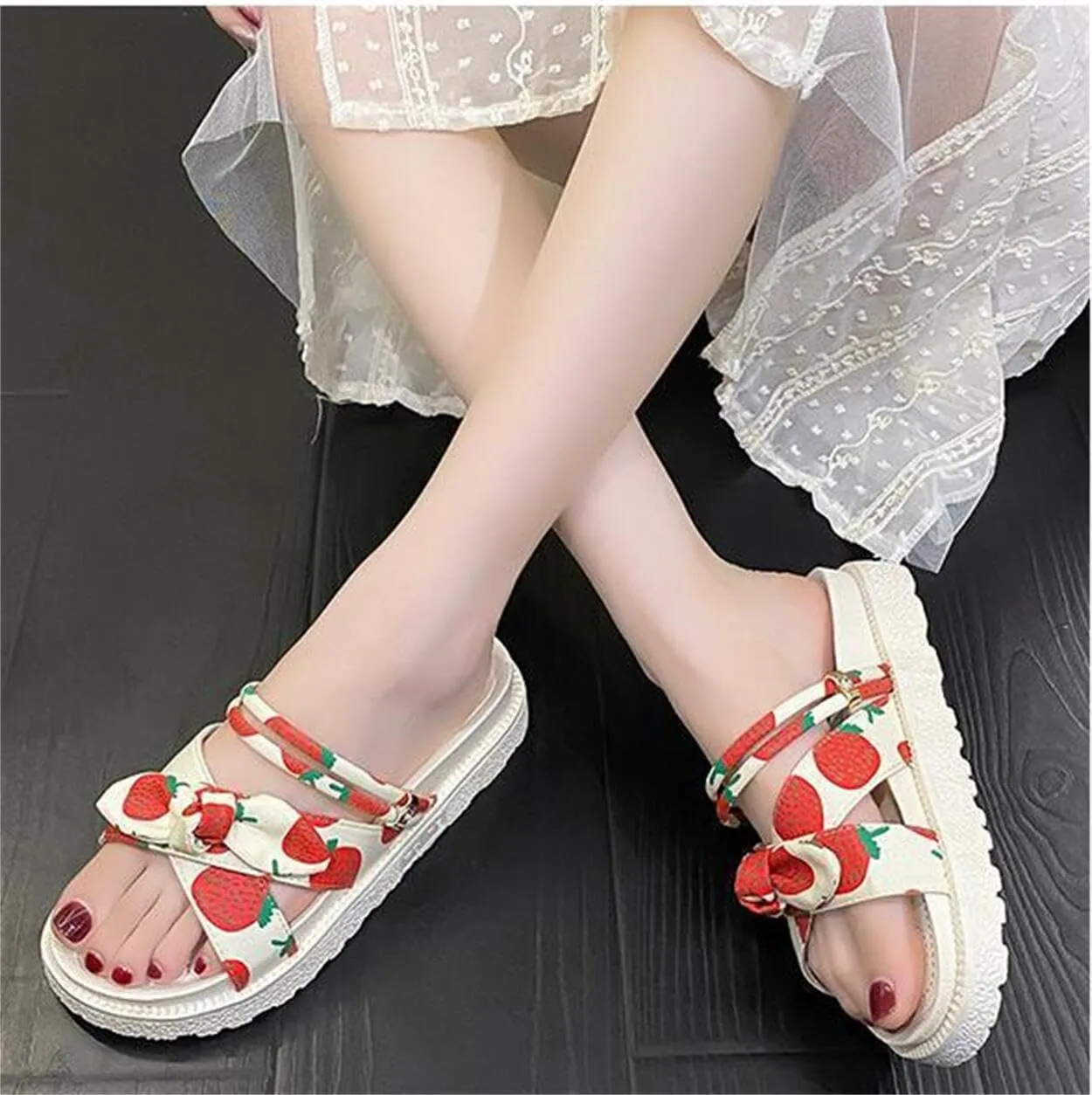 Fruit Walking Sandals Women Water Sandals Non Slip Outdoor Indoor Footwear For Beach Travel Shower Flip Flops Women