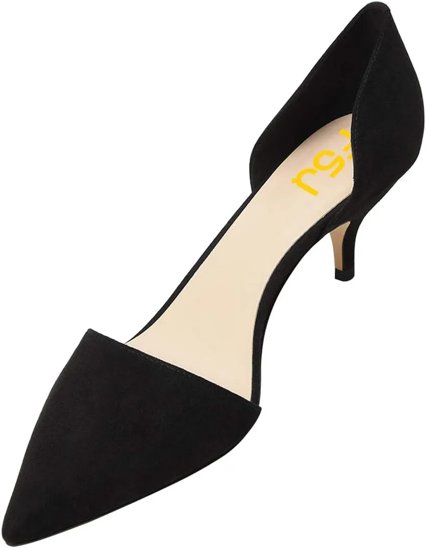 FSJ Women D'Orsay Comfy Medium Kitten Heels Closed Pointed Toe Classic Slip On Business Pumps Size 4-15 M US