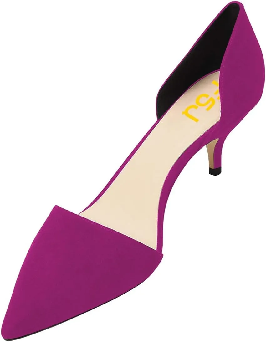 FSJ Women D'Orsay Comfy Medium Kitten Heels Closed Pointed Toe Classic Slip On Business Pumps Size 4-15 M US