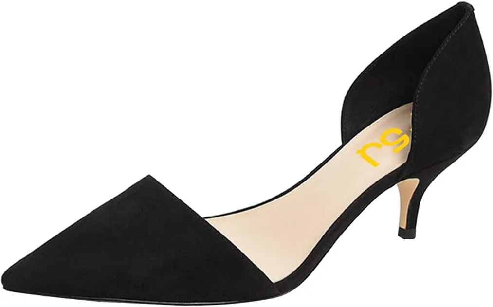 FSJ Women D'Orsay Comfy Medium Kitten Heels Closed Pointed Toe Classic Slip On Business Pumps Size 4-15 M US