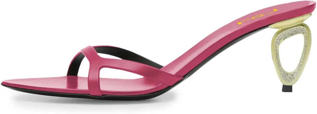 FSJ Women Fashion Open Toe Mules Special Mid Heel Slip On Comfy Summer Ladies Slipper Shoes Size 4-15 US