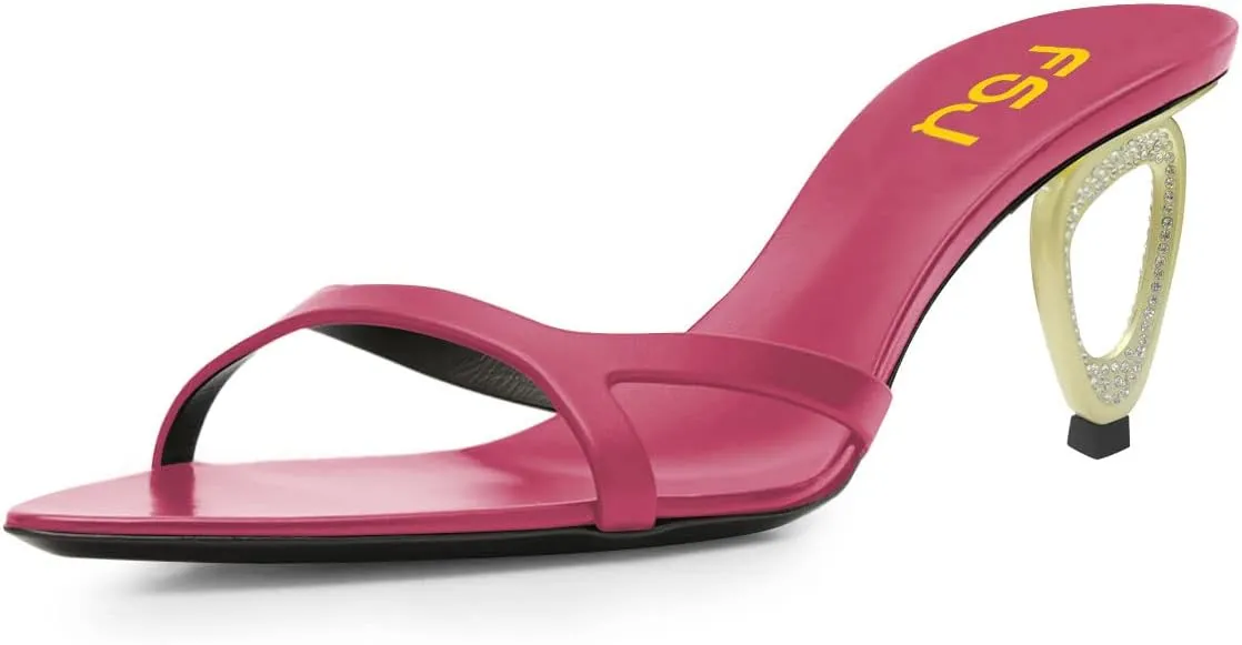FSJ Women Fashion Open Toe Mules Special Mid Heel Slip On Comfy Summer Ladies Slipper Shoes Size 4-15 US
