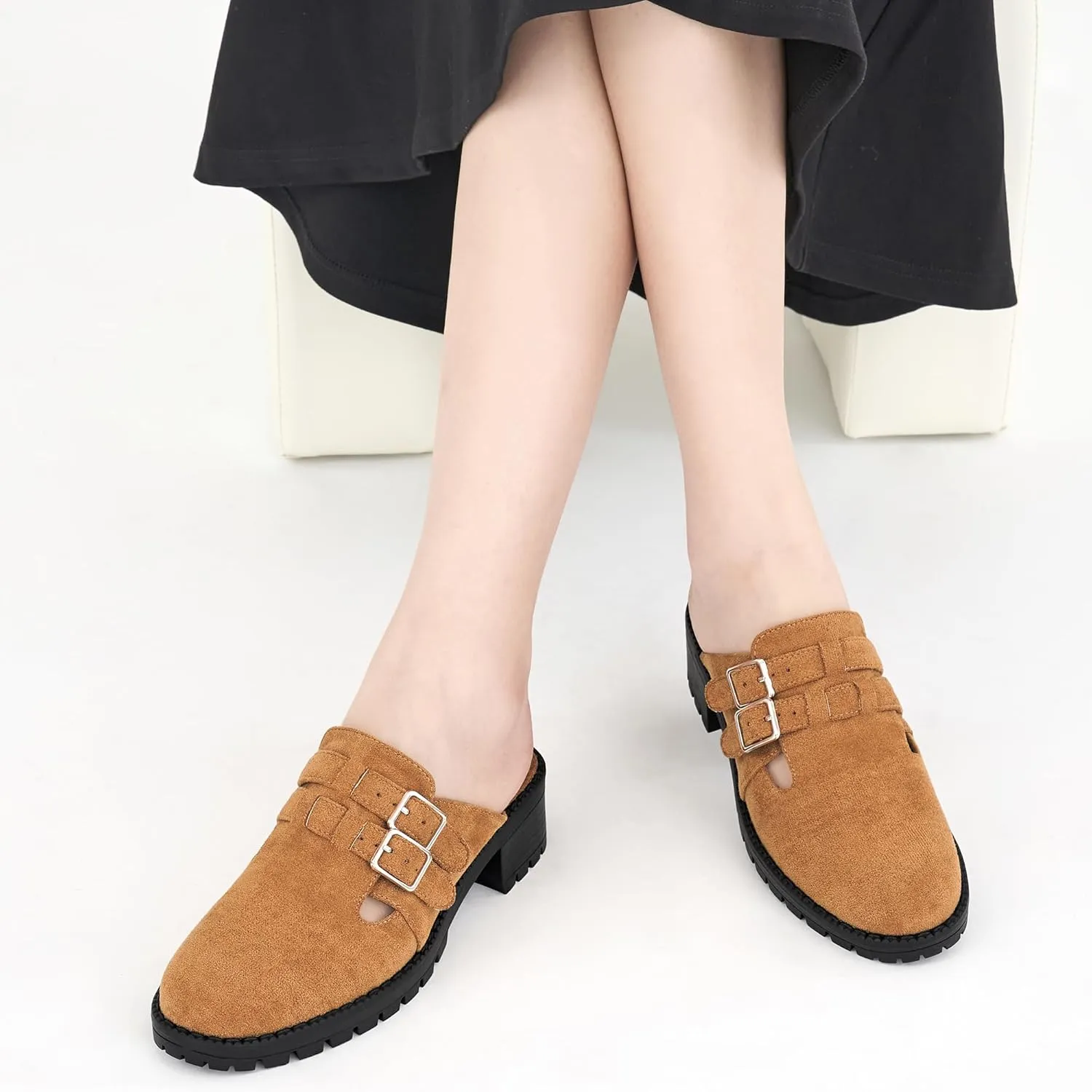 FUDYNMALC Womens Mules Chunky Clogs: Comfortable Slip On Dress Shoes Platform Backless Slides Loafers for Work Business Casual