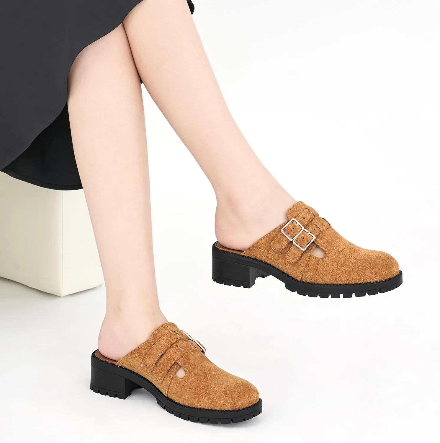 FUDYNMALC Womens Mules Chunky Clogs: Comfortable Slip On Dress Shoes Platform Backless Slides Loafers for Work Business Casual