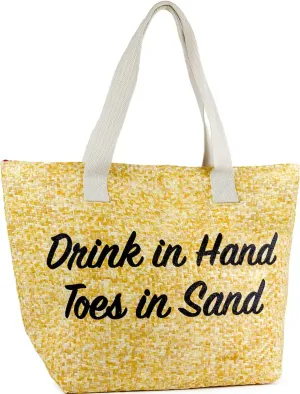 Funky Junque Stylish Straw Beach Tote Bag for Women - Summer Travel Shoulder Bag - Beach Quotes, Cattle Bags, Smiley Faces