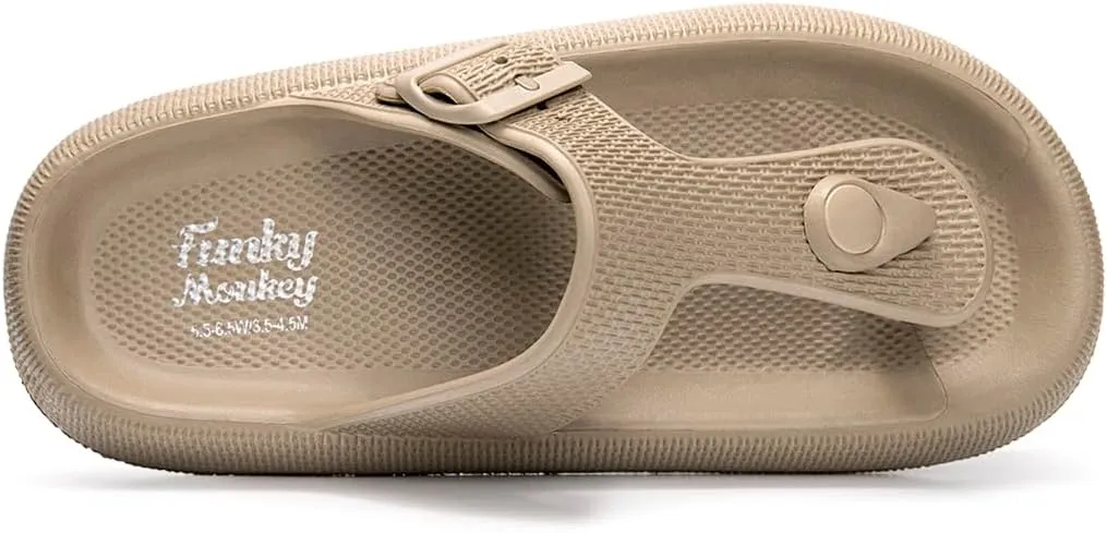FUNKYMONKEY Thong Sandals Adjustable Buckle EVA Thick-Soled Flip Flops for Women and Men