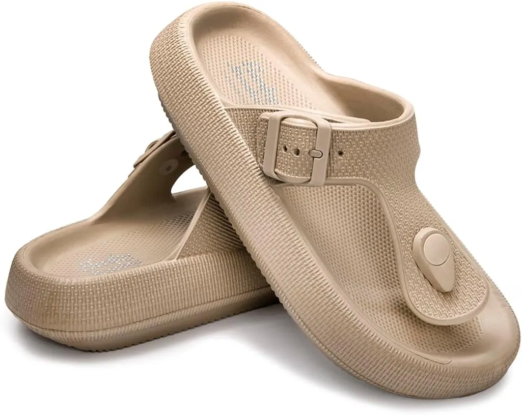 FUNKYMONKEY Thong Sandals Adjustable Buckle EVA Thick-Soled Flip Flops for Women and Men