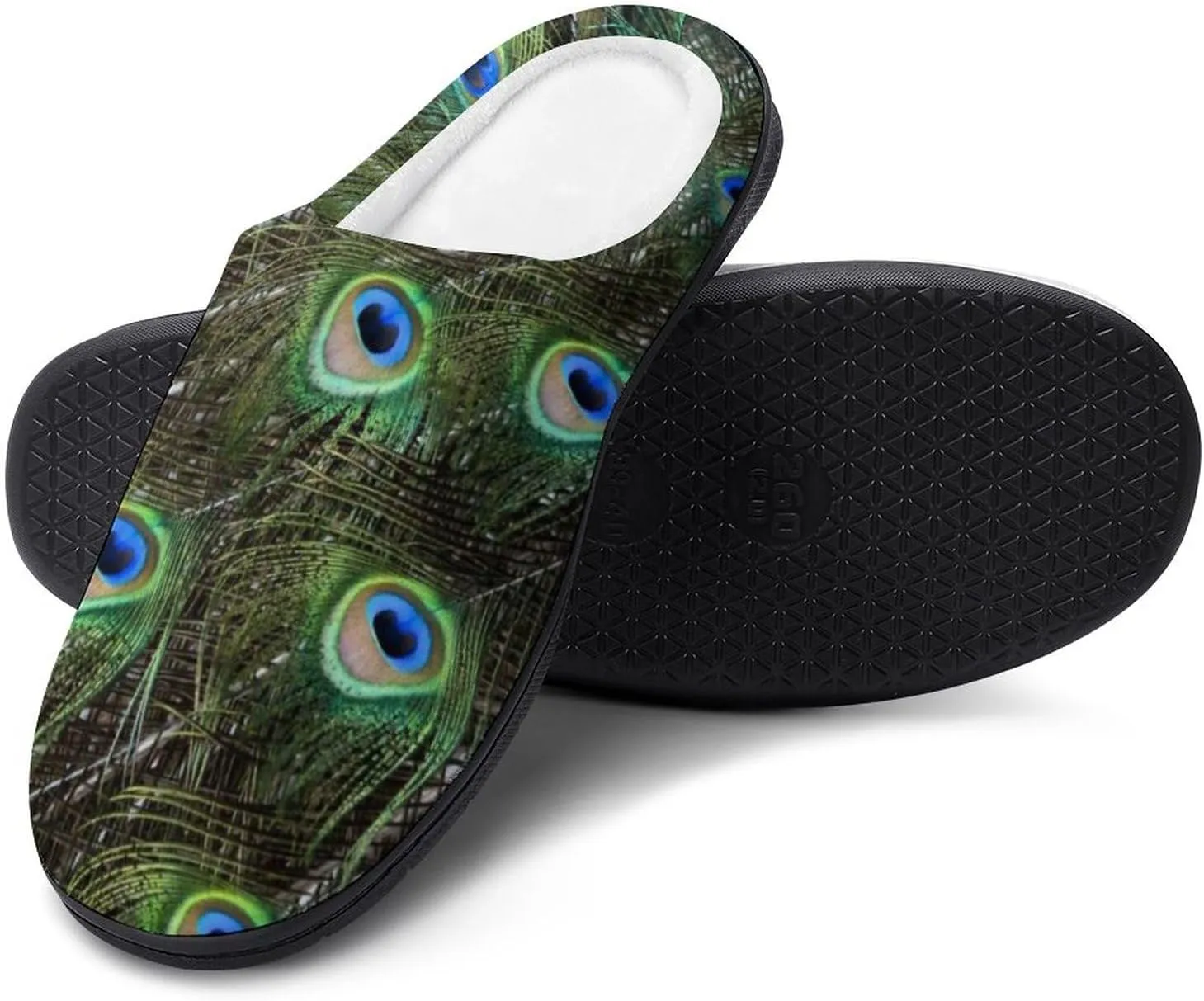 Funny Peacock Feathers Slippers for Women Girls Soft Indoor Outdoor Winter Warm Comfy House Bedroom Slippers