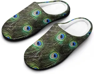 Funny Peacock Feathers Slippers for Women Girls Soft Indoor Outdoor Winter Warm Comfy House Bedroom Slippers
