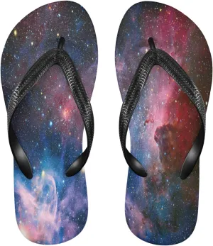 Galaxy Nebula Starry Sky Womens Flip Flops Rainbow Myth Universe Summer Beach Sandals Casual Thong Slippers Comfortable Shower Slippers Non Slip Water Sandals shoes XS