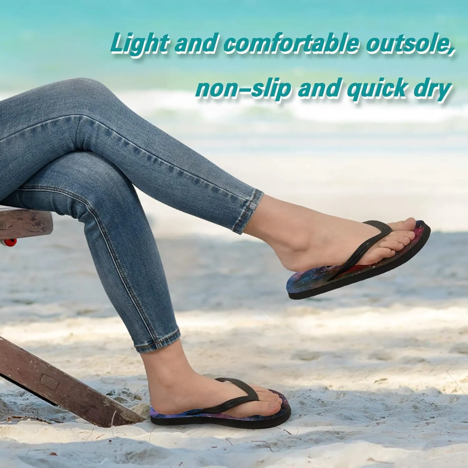Galaxy Nebula Starry Sky Womens Flip Flops Rainbow Myth Universe Summer Beach Sandals Casual Thong Slippers Comfortable Shower Slippers Non Slip Water Sandals shoes XS