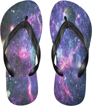 Galaxy Space Starfield Womens Flip Flops Nebula Universe Summer Beach Sandals Casual Thong Slippers Comfortable Shower Slippers Non Slip Water Sandals shoes XXL