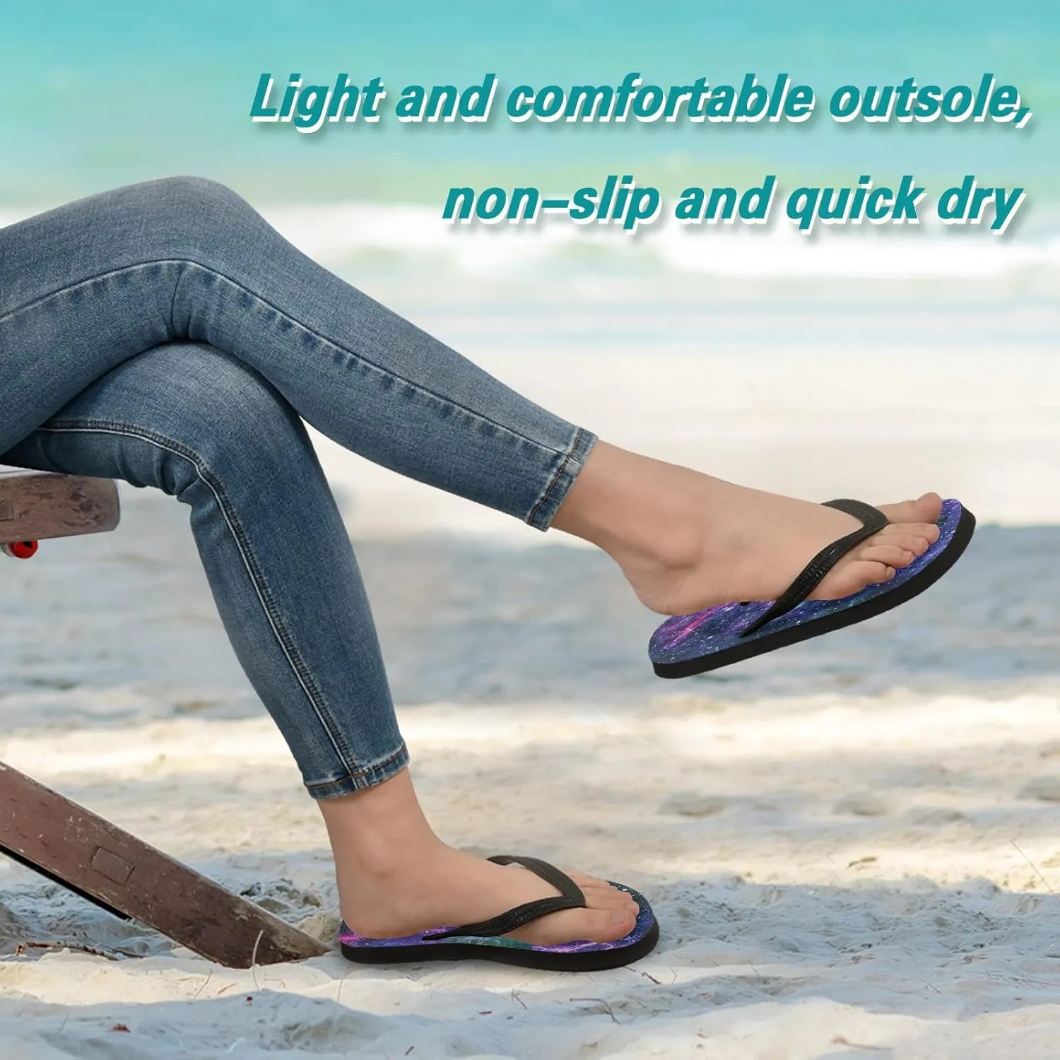 Galaxy Space Starfield Womens Flip Flops Nebula Universe Summer Beach Sandals Casual Thong Slippers Comfortable Shower Slippers Non Slip Water Sandals shoes XXL