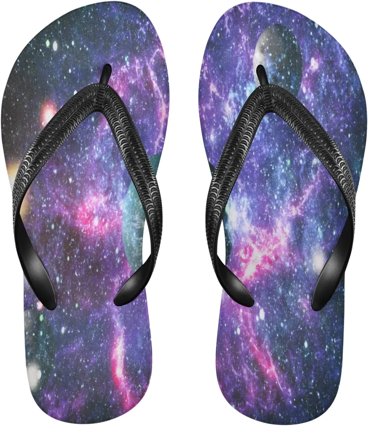 Galaxy Space Starfield Womens Flip Flops Nebula Universe Summer Beach Sandals Casual Thong Slippers Comfortable Shower Slippers Non Slip Water Sandals shoes XXL