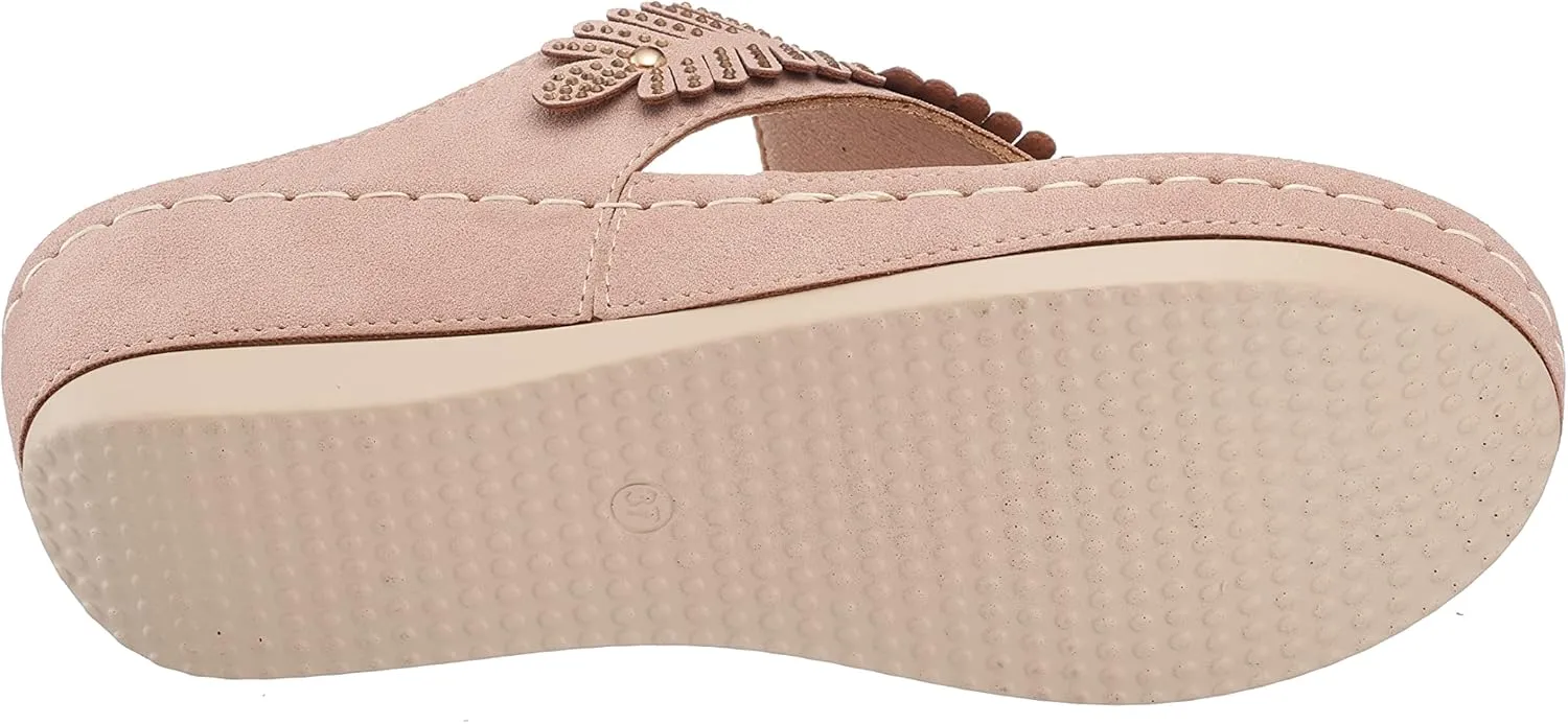 GC Shoes Womens Open Toe Wedge Sandals, Comfy Vegan Leather Slip On Low Heel Studded Strap Thong Platform