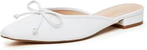 GENSHUO Mules for Women Flats Comfortable Slip On Women Bow Square Toe Mules Closed Cute Backless Loafers Mule Shoes for Women