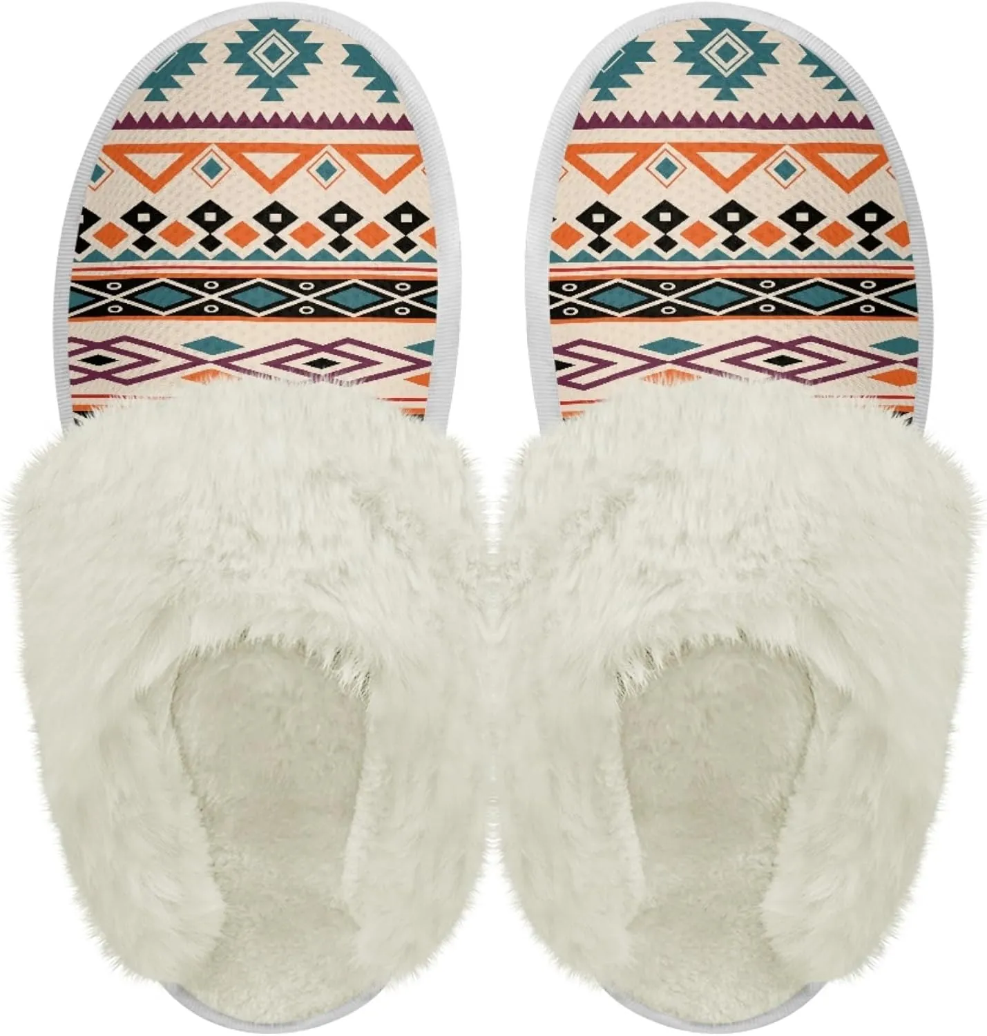 Geometic Aztec Print Comfy Slippers for Women Indoor and Outdoor,Slip on House Slippers,Warm and Cozy