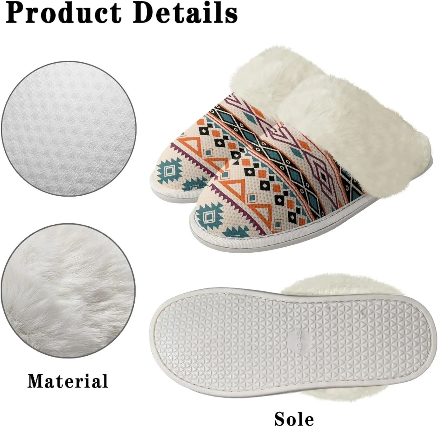 Geometic Aztec Print Comfy Slippers for Women Indoor and Outdoor,Slip on House Slippers,Warm and Cozy