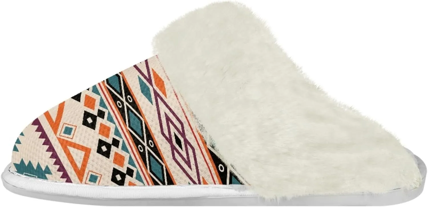 Geometic Aztec Print Comfy Slippers for Women Indoor and Outdoor,Slip on House Slippers,Warm and Cozy