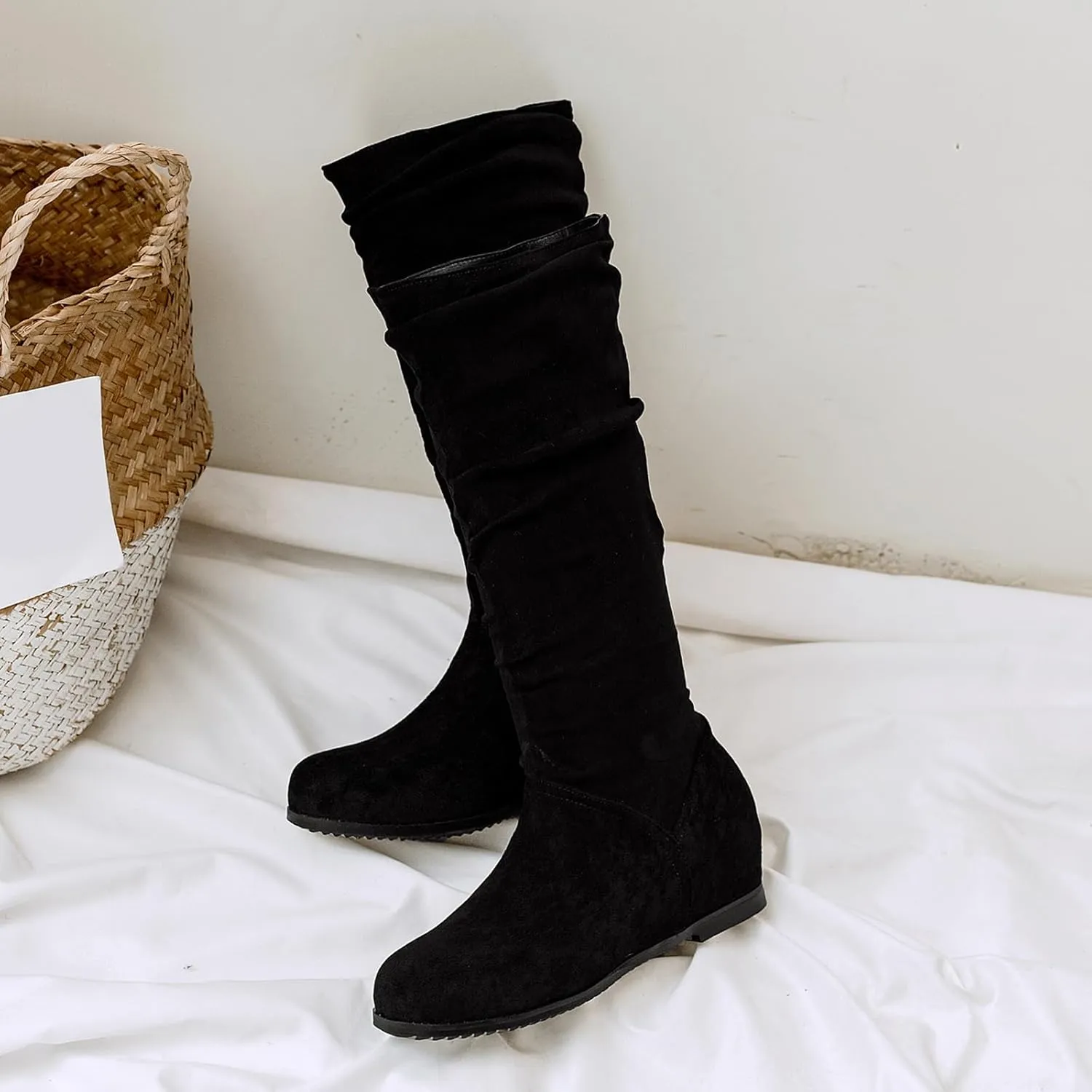 Gicoiz Women Slip On Comfy Knee High Slouch Moccasin Boots