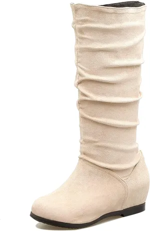 Gicoiz Women Slip On Comfy Knee High Slouch Moccasin Boots