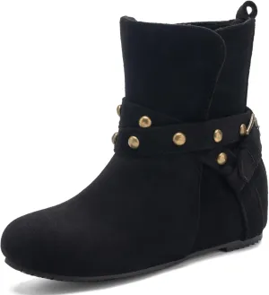 Gicoiz Women Slip On Round Toe Comfy Moccasin Ankle Boots