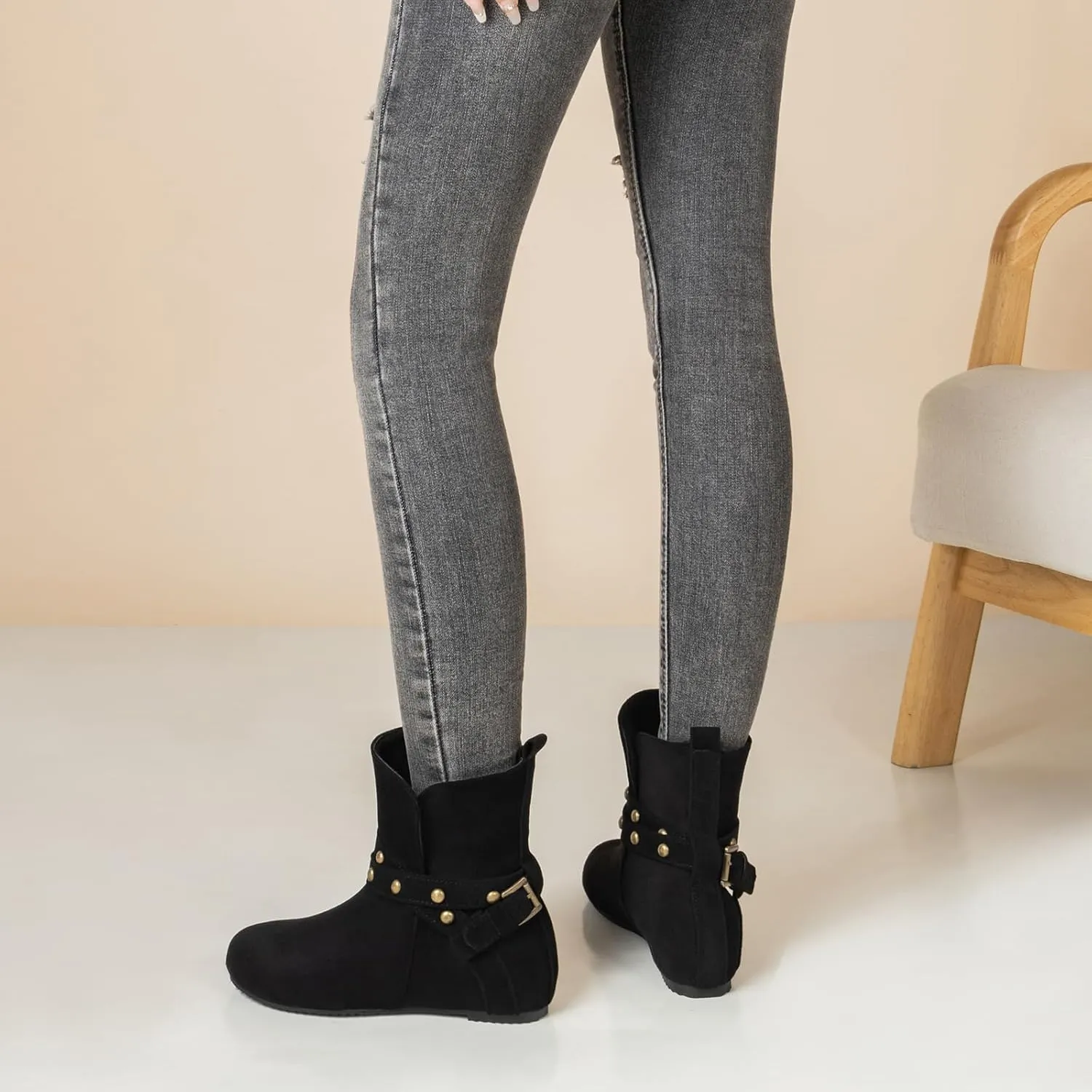 Gicoiz Women Slip On Round Toe Comfy Moccasin Ankle Boots