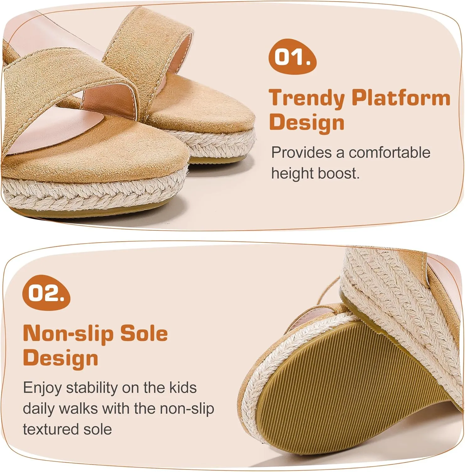 Girls Wedge Sandals Platform Espadrille Open Toe Dressy Sandals Summer Girls Heel Little Big Kid