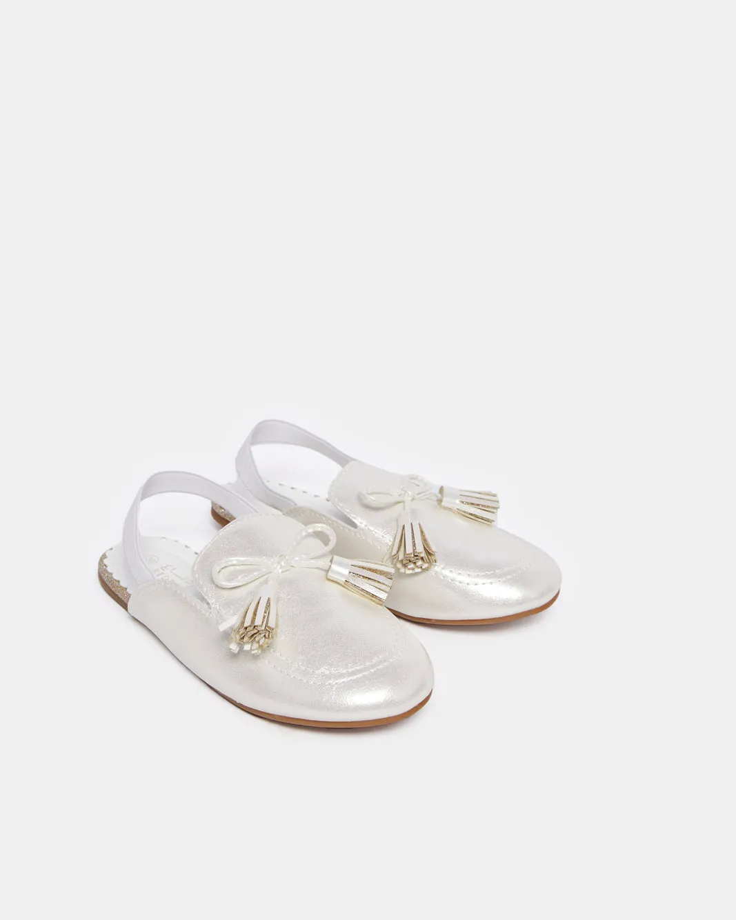 Girls White Tussle Bow Mule