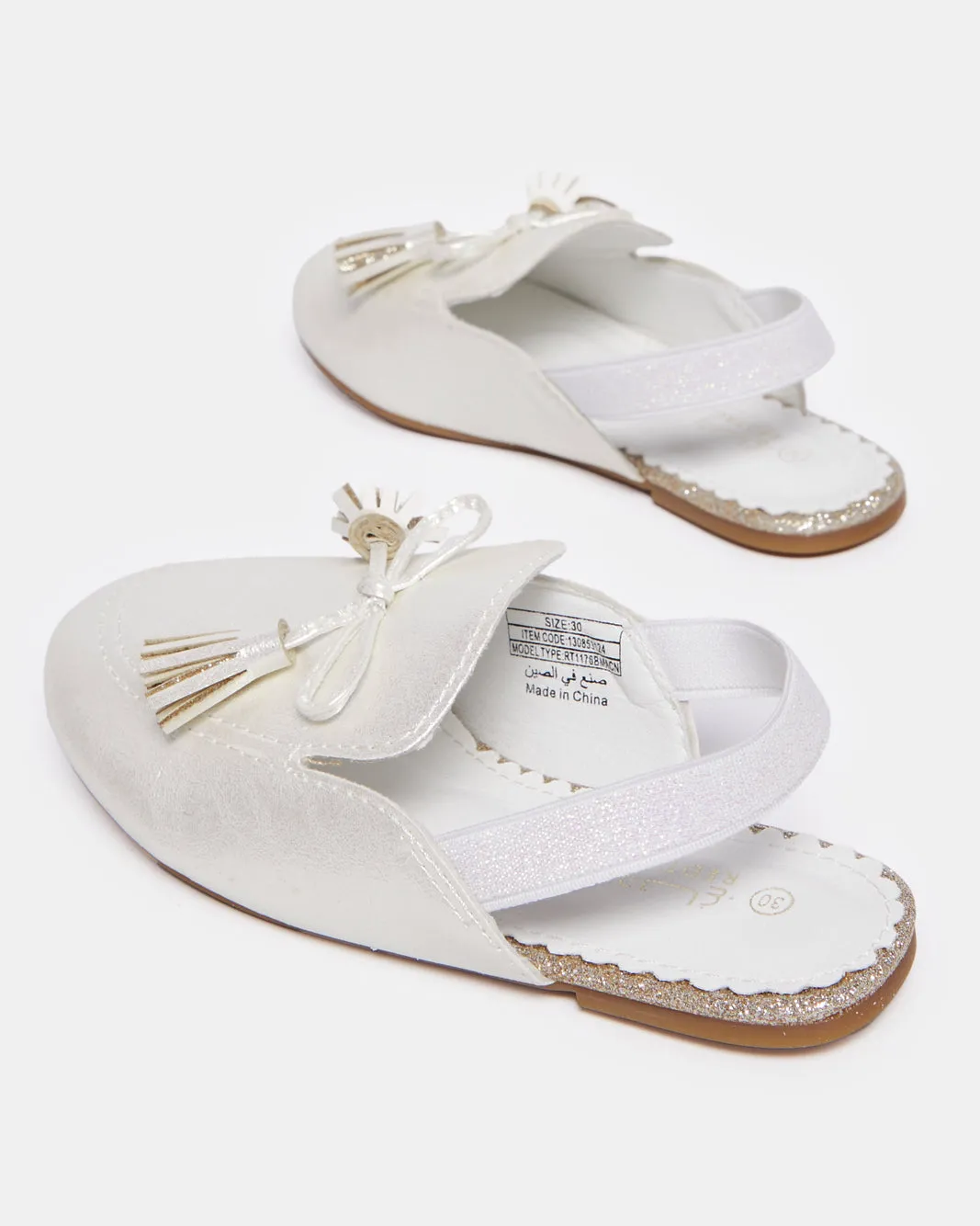 Girls White Tussle Bow Mule