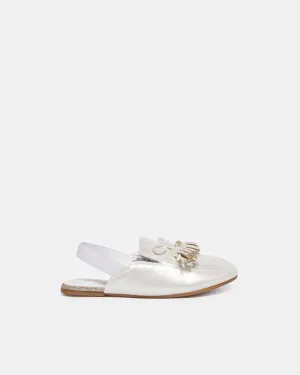Girls White Tussle Bow Mule
