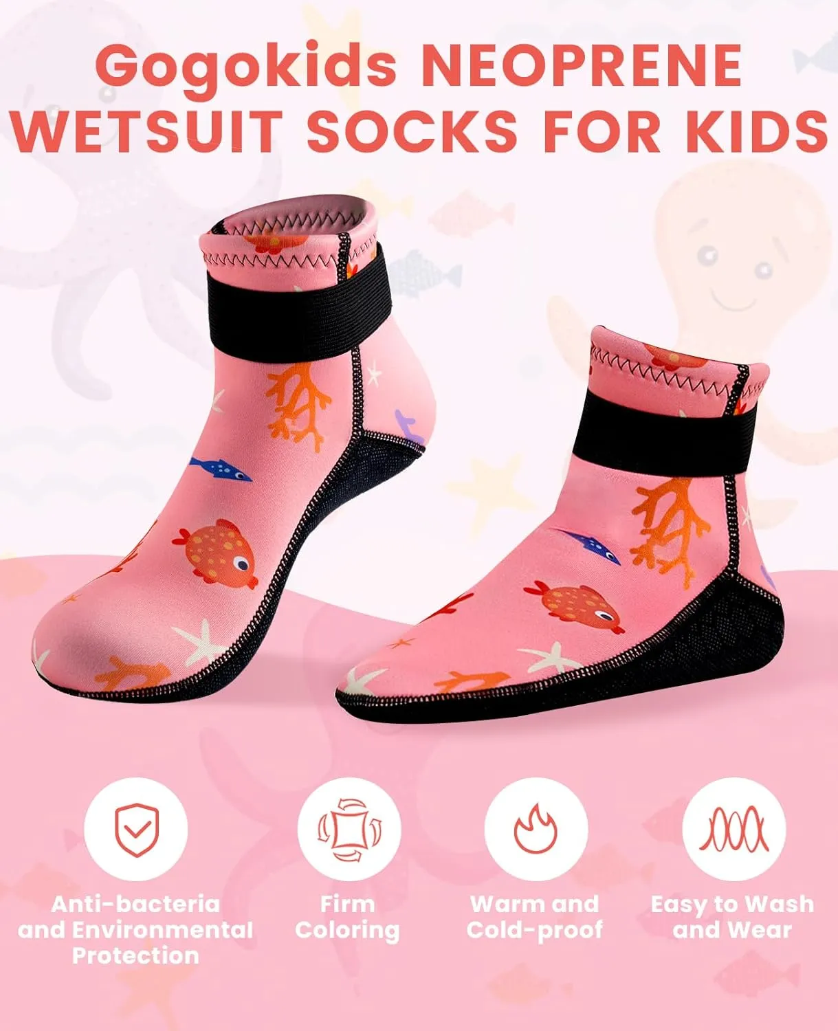 Gogokids 3mm Neoprene Wetsuit Socks for Kids, Keep Warm Toddler Water Socks, Anti-Scratch, Non-Slip, and Anti-Scald