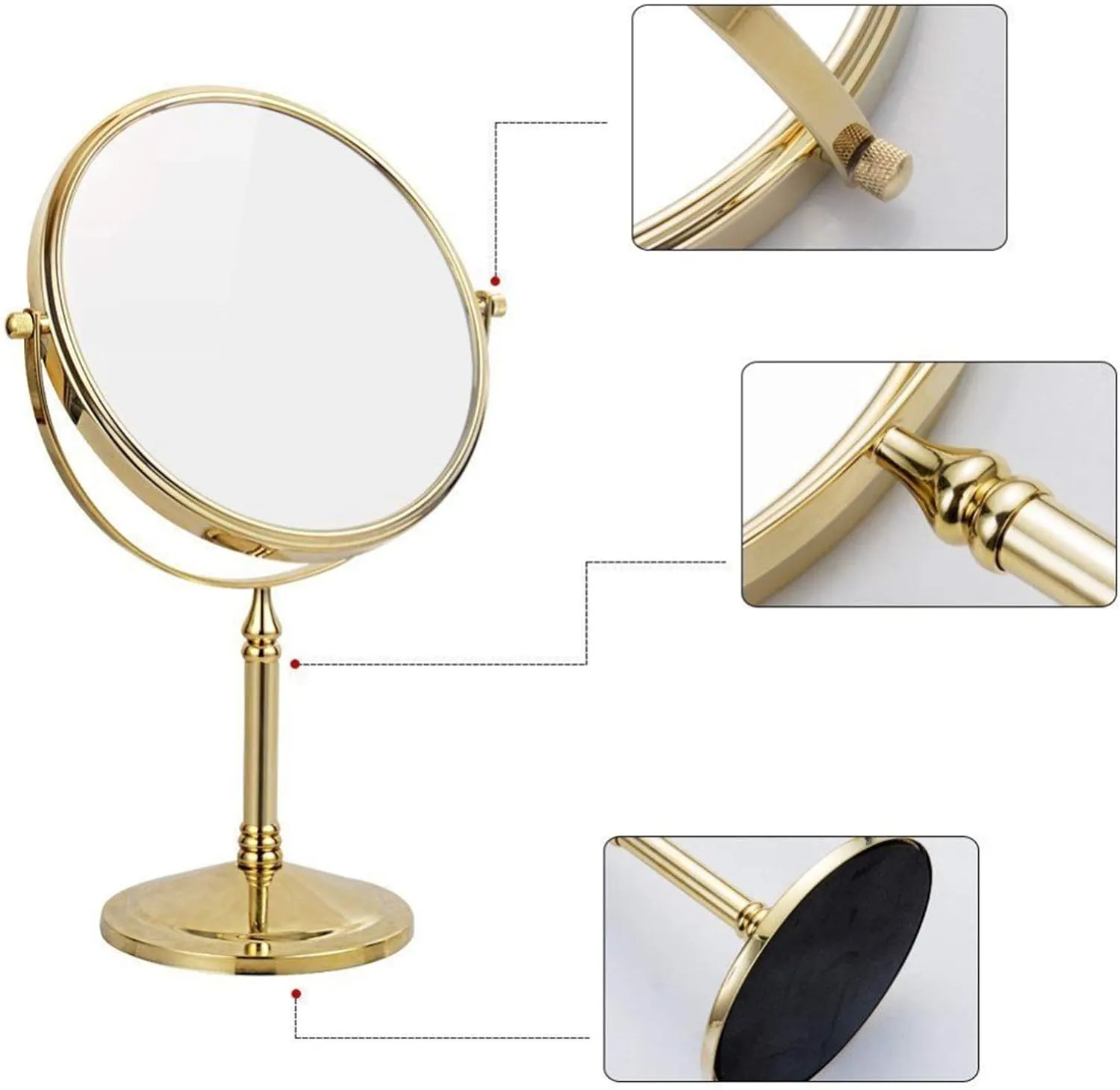 Gold Tabletop Makeup Mirror, 360°Swivel Double Side Beauty Cosmetic Mirror, Magnification Shaving Mirror for Table, HD Standing Vanity Mirror for Beauty Salon,8inch,5X