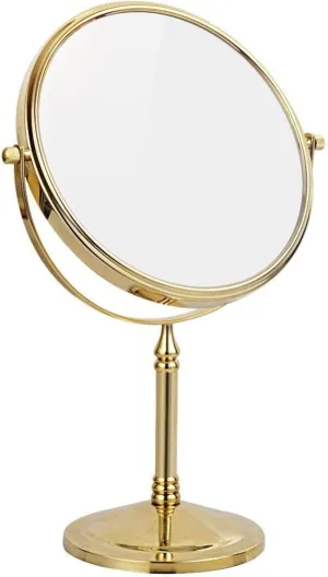 Gold Tabletop Makeup Mirror, 360°Swivel Double Side Beauty Cosmetic Mirror, Magnification Shaving Mirror for Table, HD Standing Vanity Mirror for Beauty Salon,8inch,5X