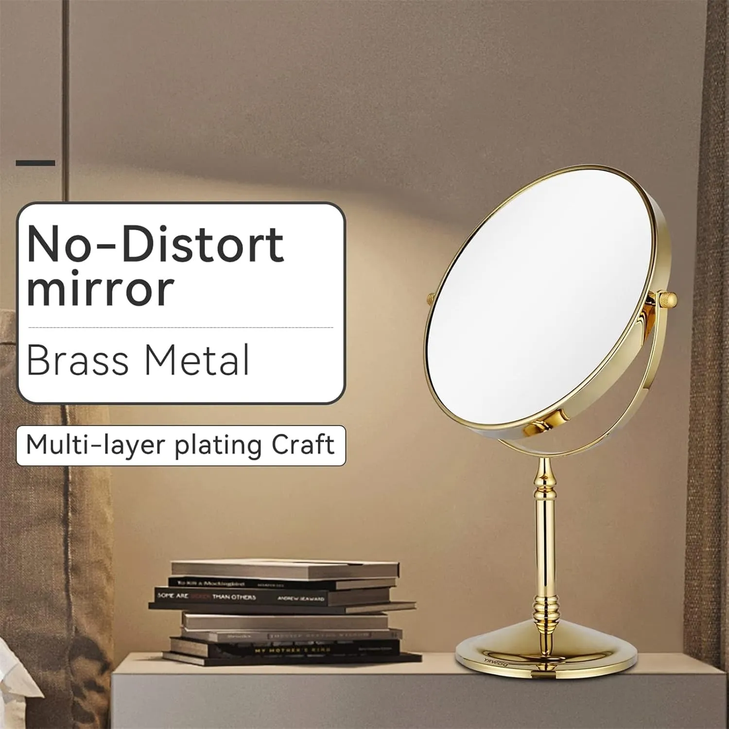 Gold Tabletop Makeup Mirror, 360°Swivel Double Side Beauty Cosmetic Mirror, Magnification Shaving Mirror for Table, HD Standing Vanity Mirror for Beauty Salon,8inch,5X