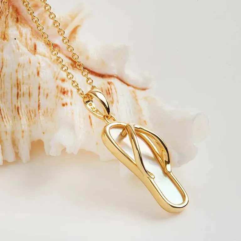 Gold Vermeil Mother of Pearl Flip Flop Necklace- Ocean Jewelry
