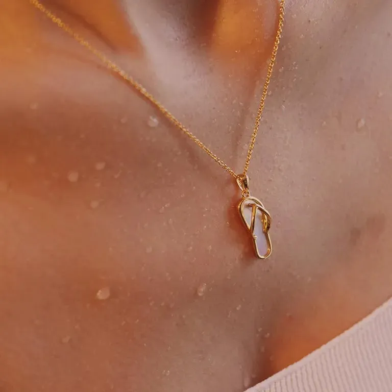 Gold Vermeil Mother of Pearl Flip Flop Necklace- Ocean Jewelry