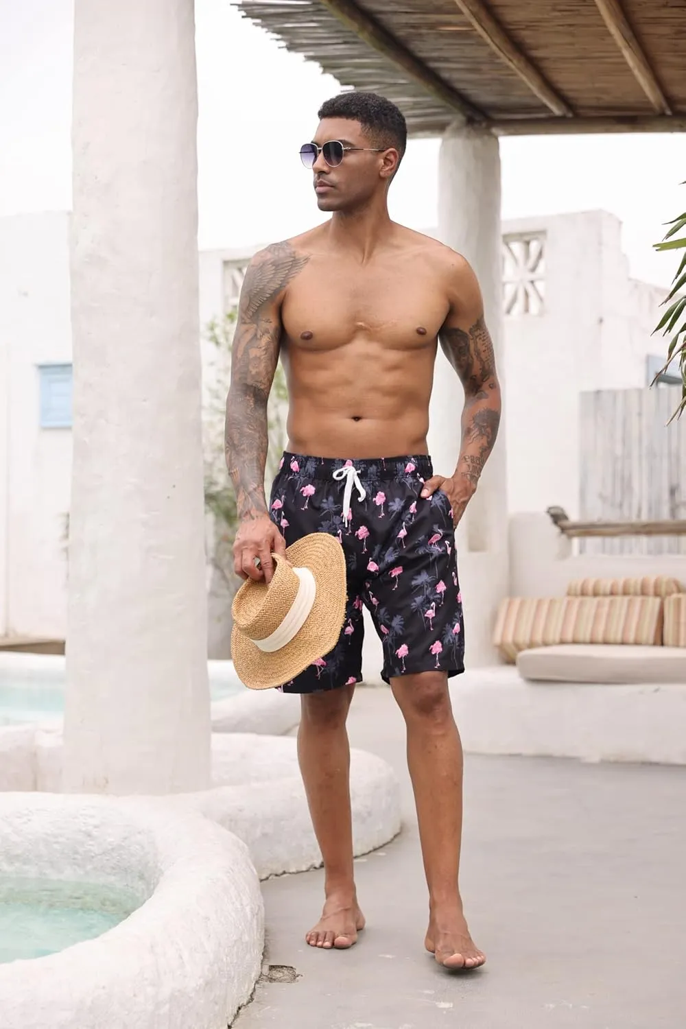 Goodstoworld Mens Swim Trunks with Compression Liner 9'' Inseam Quick Dry Swimsuit Shorts M-3XL