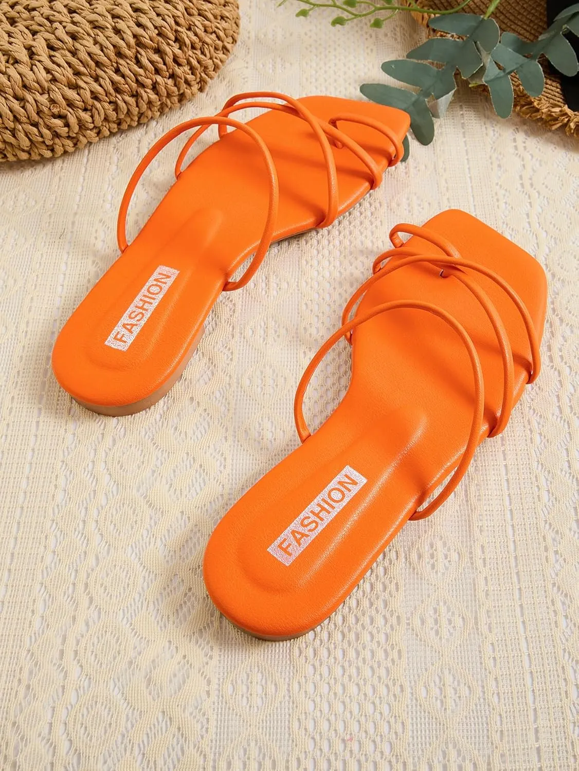GORGLITTER Women's Criss Cross Strap Flat Sandals Ring Toe Thong Flip Flop