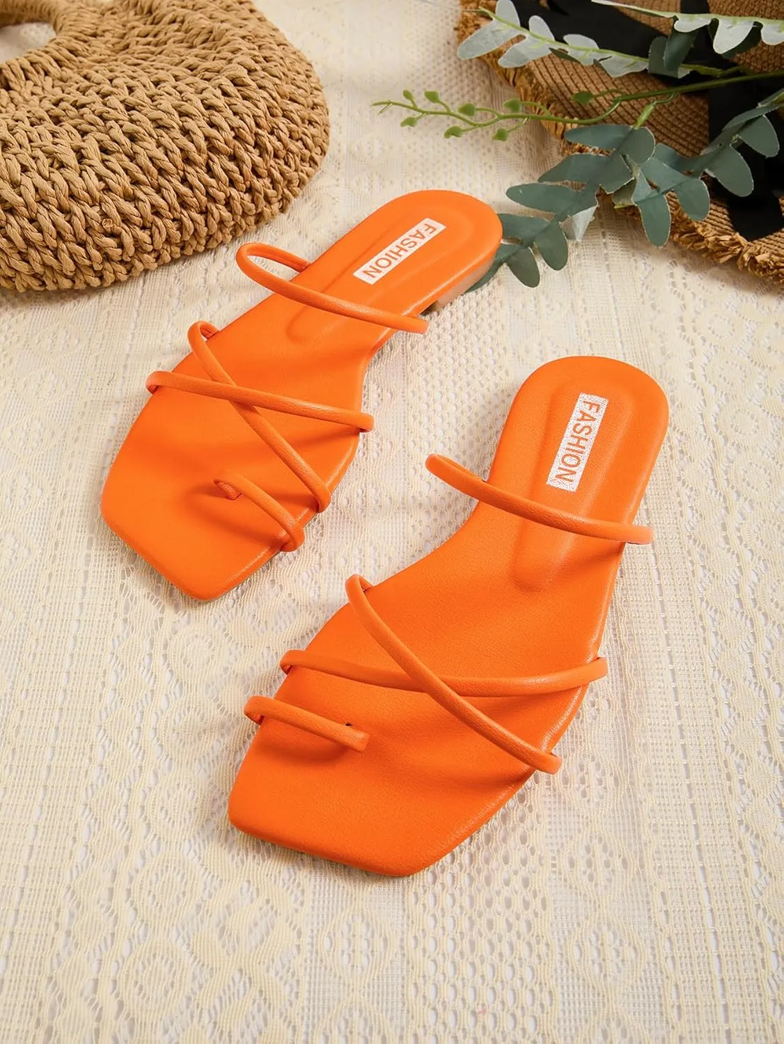 GORGLITTER Women's Criss Cross Strap Flat Sandals Ring Toe Thong Flip Flop
