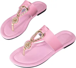 GORGLITTER Women's Metallic Sparkly Thong Slide Sandals Open Toe Slip On Flip Flops Slides