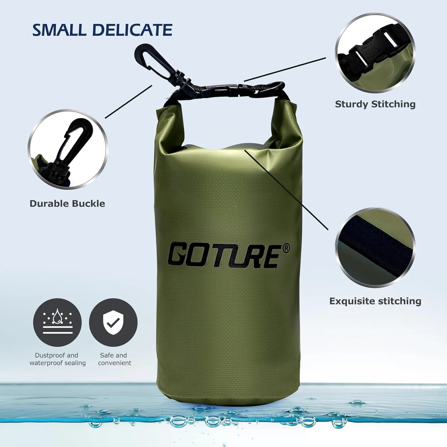 Goture Dry Bag Waterproof Backpack,20L 2L Fishing Tackle Bag with Rod Holder,Padded Shoulder Straps and Air Exhaust Valve,500D PVC Dry Sack Bag with Phone Case for Kayaking,Boating,Fishing,Travel