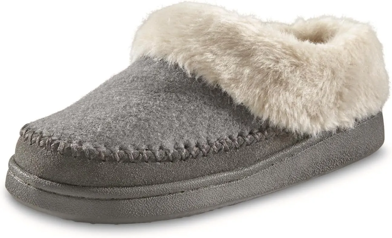Guide Gear Womens Faux Fur Collar Clog Slippers, Plaid, Fur-Lined, Warm, Slip-On, Lounge Shoes, Bedroom House Slippers, Indoor and Outdoor