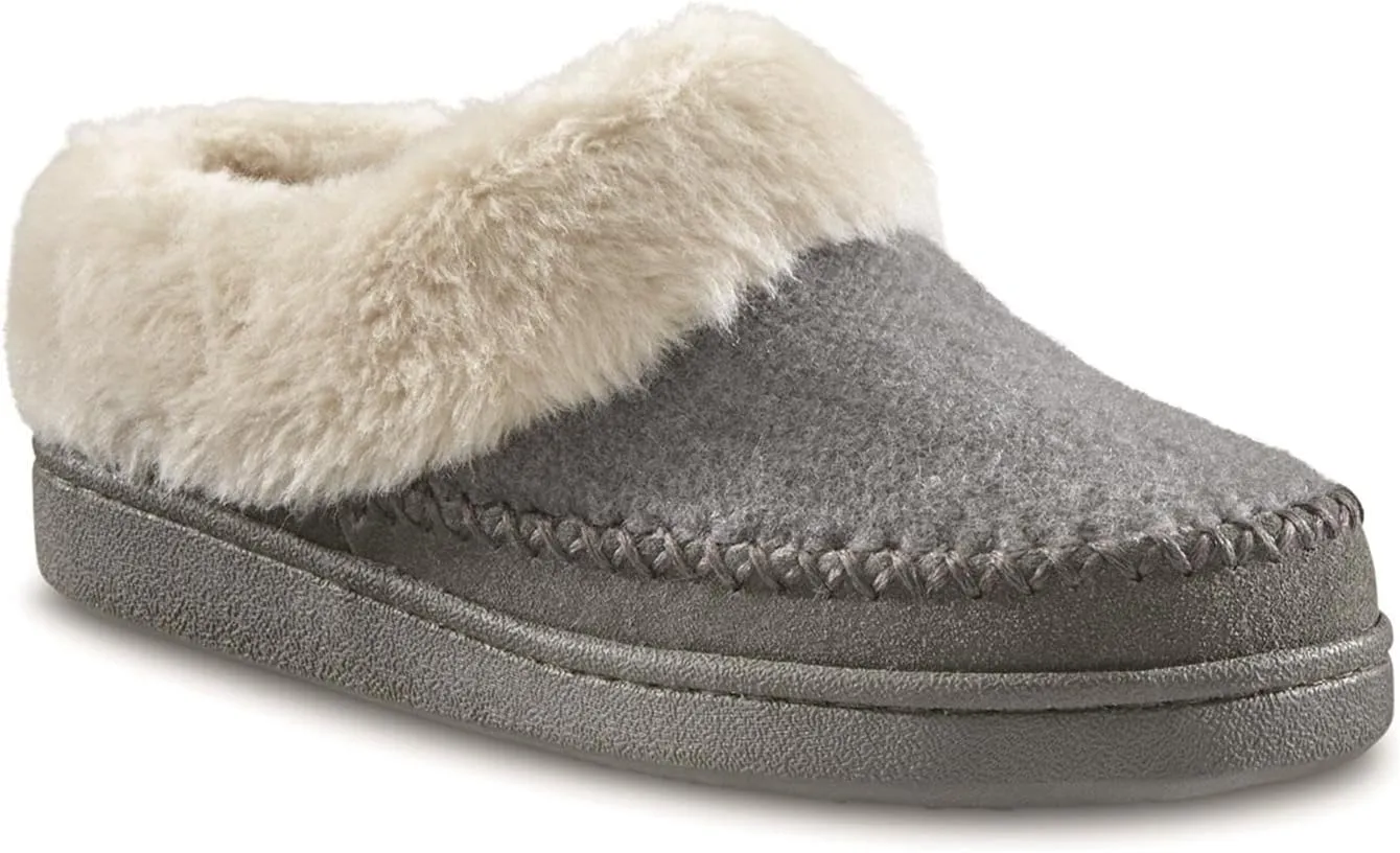 Guide Gear Womens Faux Fur Collar Clog Slippers, Plaid, Fur-Lined, Warm, Slip-On, Lounge Shoes, Bedroom House Slippers, Indoor and Outdoor