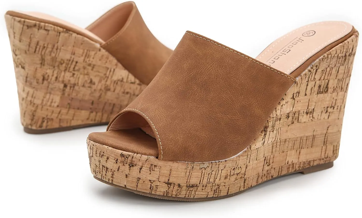 GUNIYIFS Womens Heeled Sandals Wedge Platform Open Toe Suede Slip on Casual Summer Slip on Comfy Cork Sandals for Women Shoes