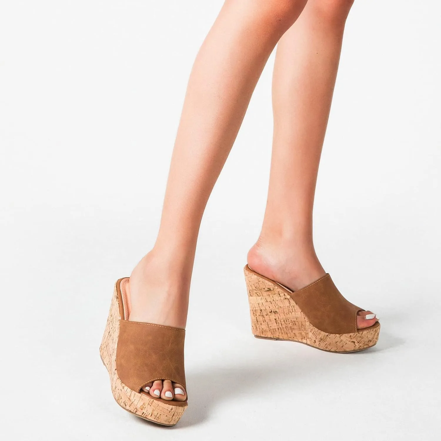 GUNIYIFS Womens Heeled Sandals Wedge Platform Open Toe Suede Slip on Casual Summer Slip on Comfy Cork Sandals for Women Shoes