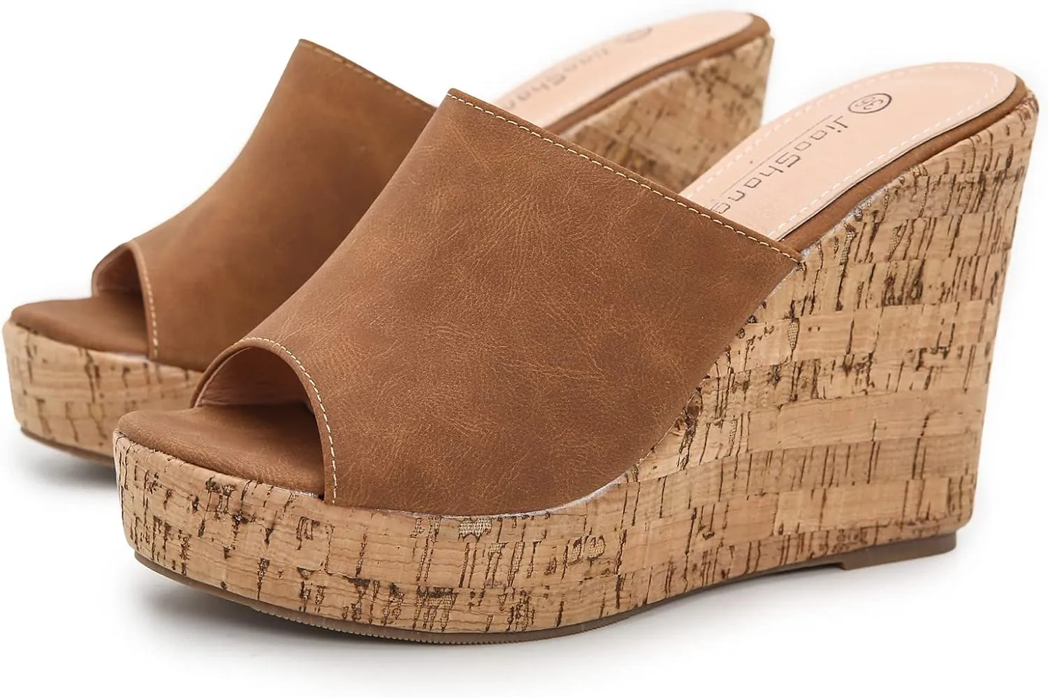 GUNIYIFS Womens Heeled Sandals Wedge Platform Open Toe Suede Slip on Casual Summer Slip on Comfy Cork Sandals for Women Shoes